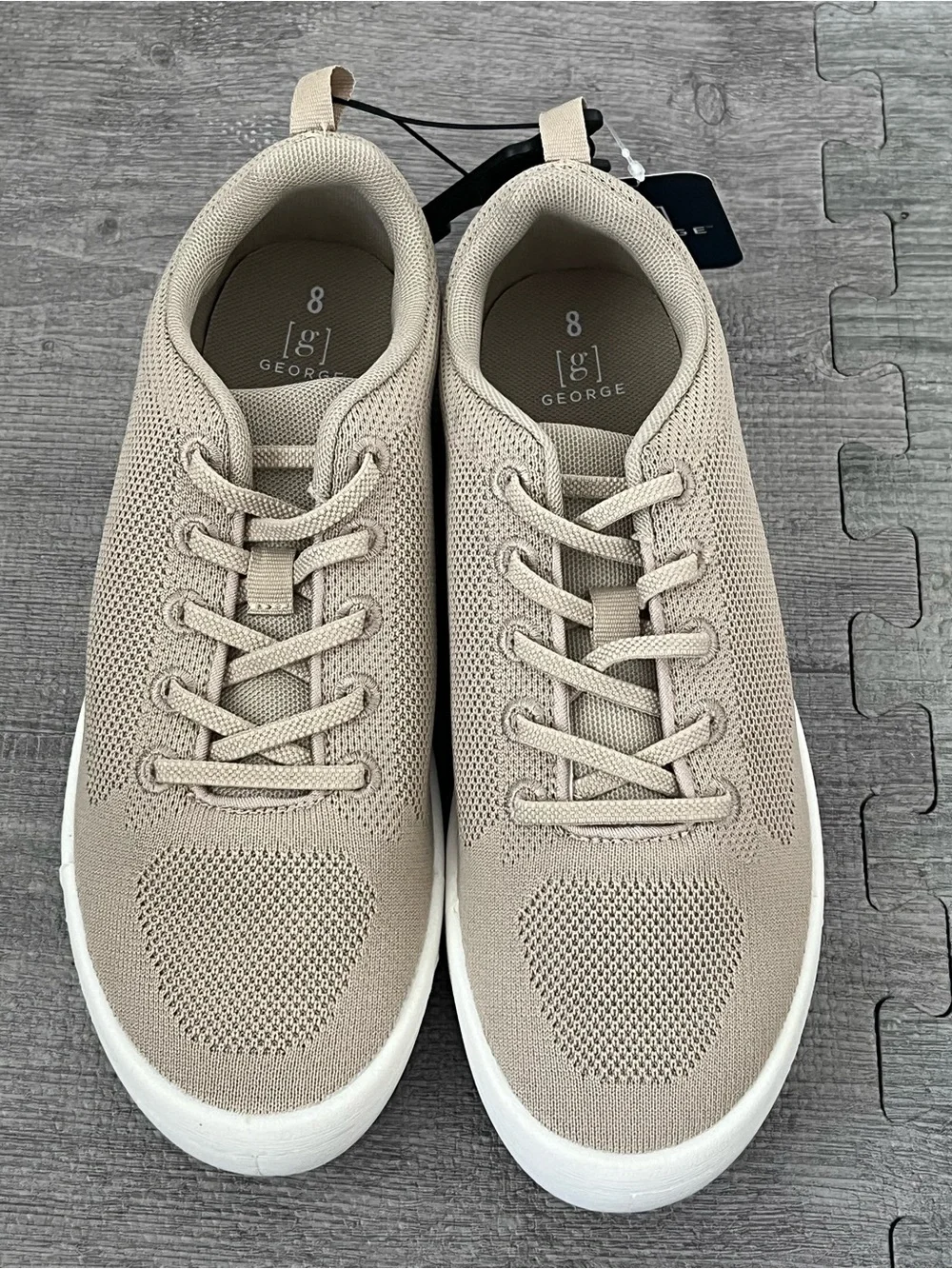George Men's Beige Knit Lace-Up Low Top Athletic Sneakers Casual Solid